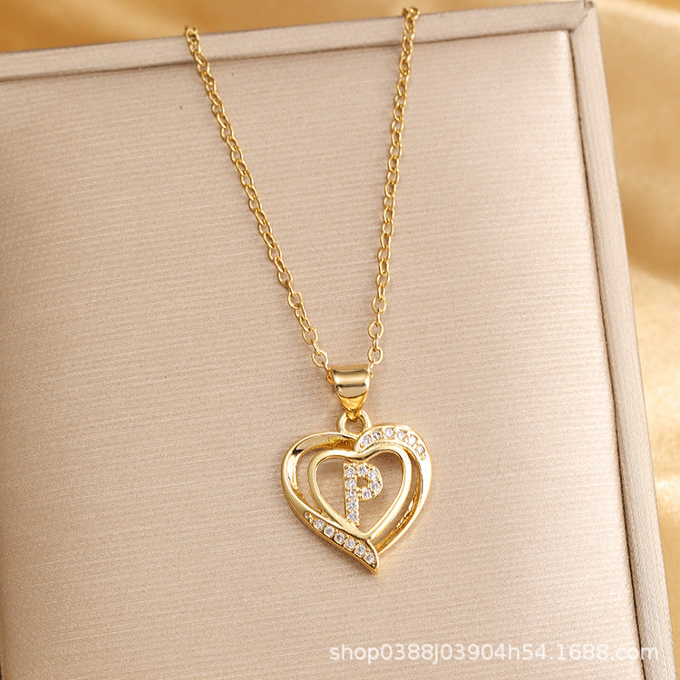 Wholesale Titanium Steel Plated 18K Gold English Letter Pendant Necklace