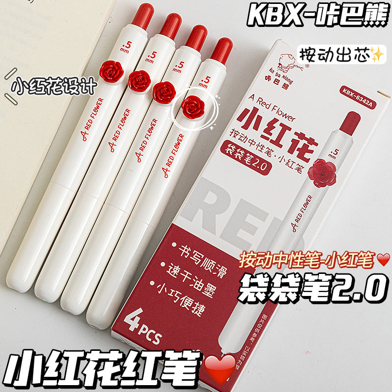 Wholesale Little Red Flower Patch Pocket Pen  Red Core Press Gel Pen