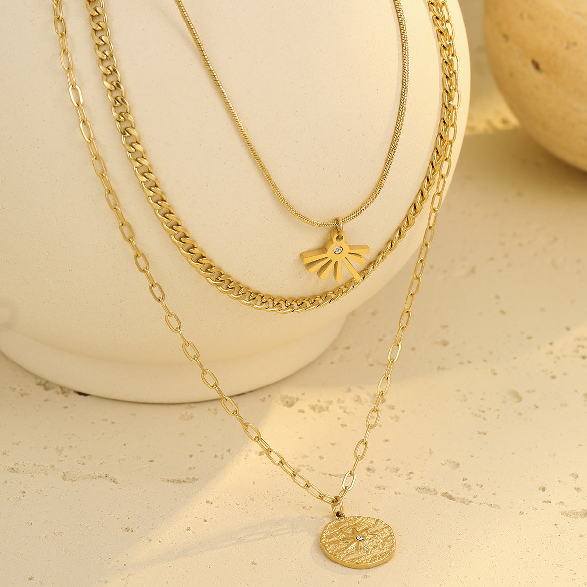 Wholesale stainless steel stacking necklace bamboo chain sunflower necklace
