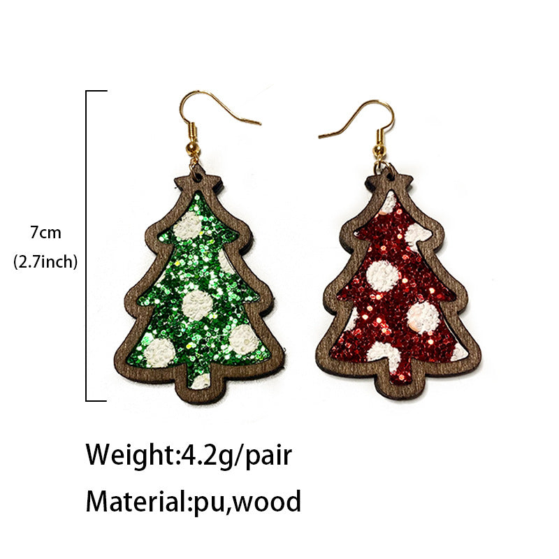 Wholesale Christmas flash leather wooden earrings