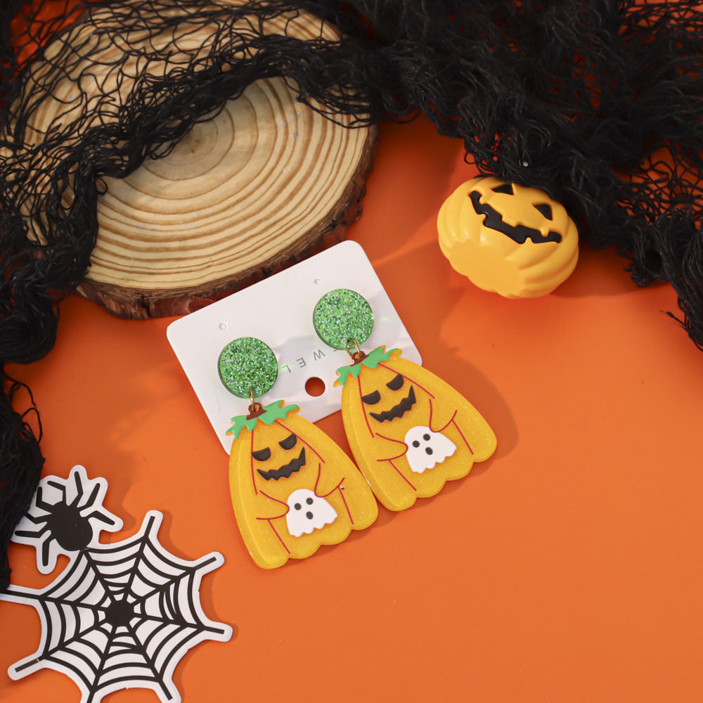 Wholesale  Acrylic Pumpkin Lantern Bat Earrings