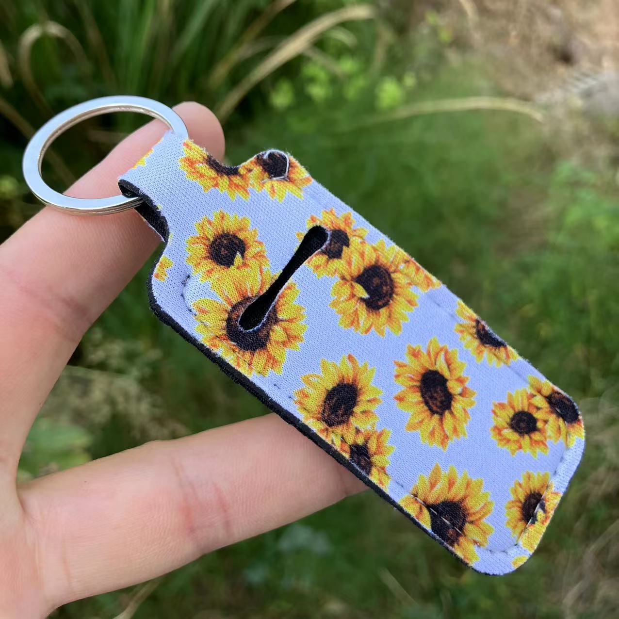 Wholesale Western Style Sunflower Leopard Print Lipstick Set Keychain Chapstick Holder ACC-KC-QiuXue005
