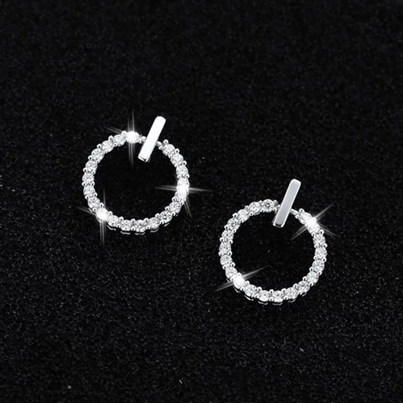 Wholesale s925 silver needle simple small circle full diamond mini earrings