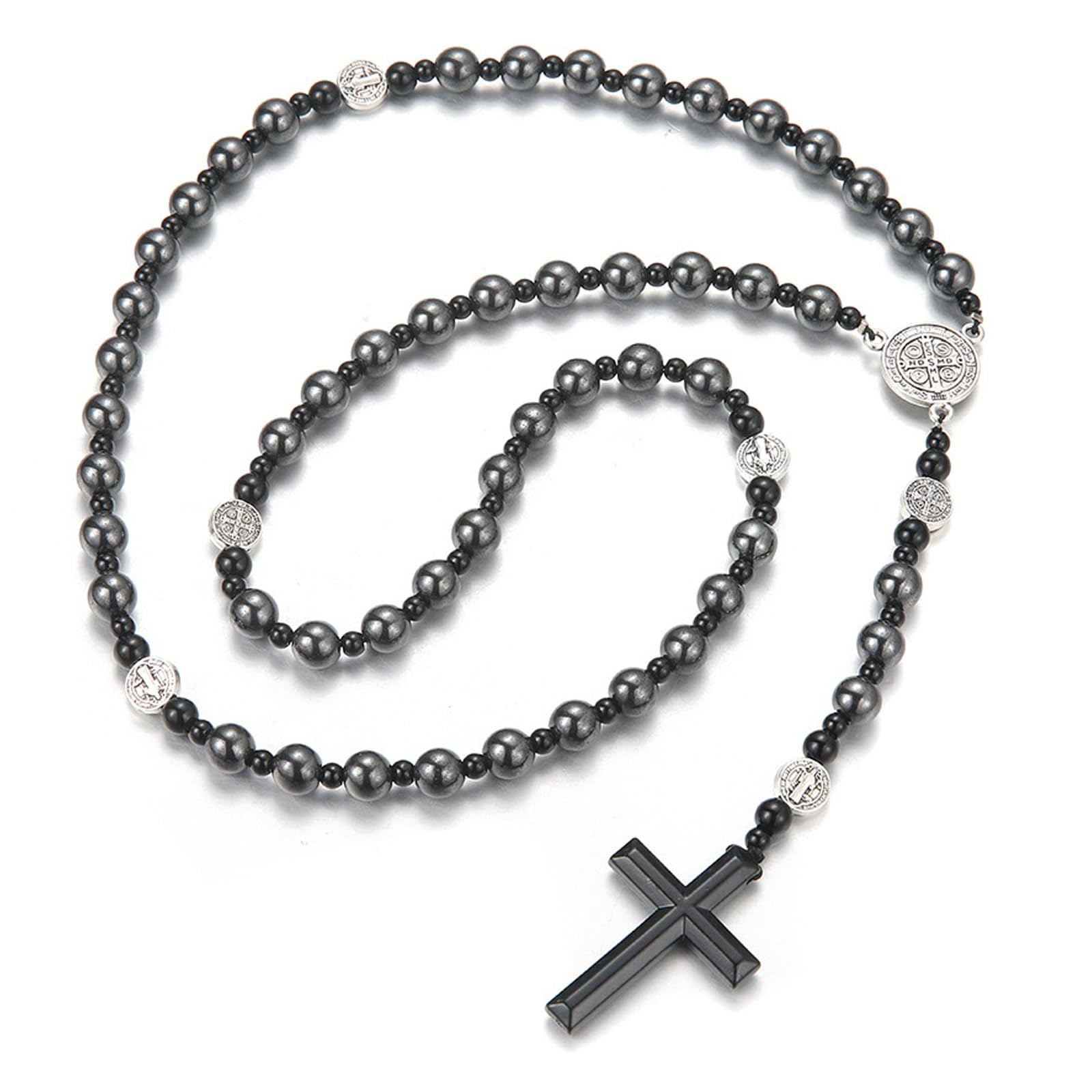Wholesale Volcanic Stone Cross Necklace Natural Tiger Eye Black Gallstone Silver Spacers Chic Jewelry Accessory