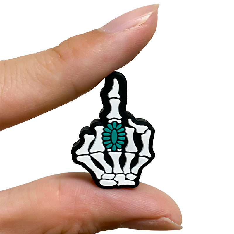 Wholesale 10pcs Silicone Cartoon Skull Finger Funny Focal Beads ACC-BDS-WDX111