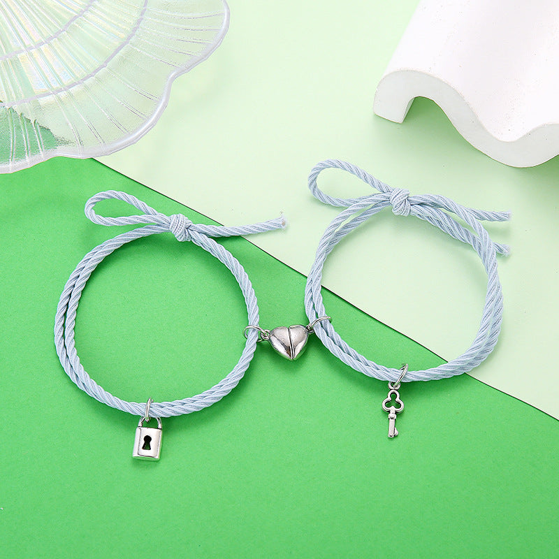 Wholesale  simple rubber band rope love oath key lock couple bracelet