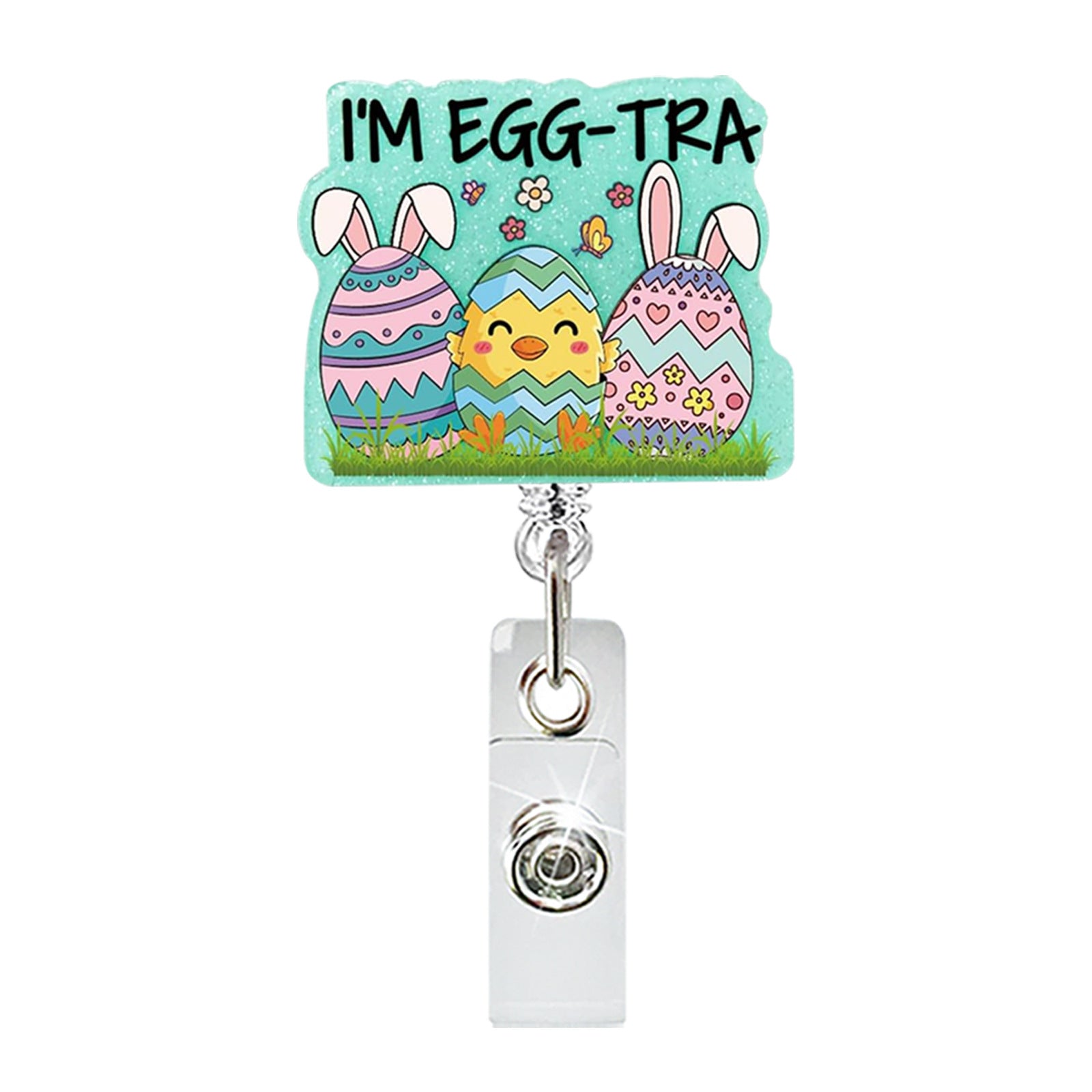 Wholesale Abs Plastic Retractable Rotating Badge Holder with Easter Bunny Egg Design for ID Cards