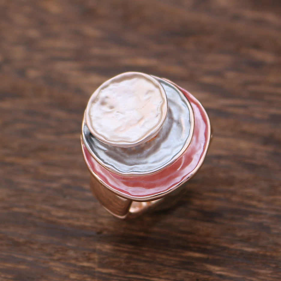 Wholesale Versatile Colorful Oil Painting Ring  Geometric Three-Layer Elastic Adjustable Ring
