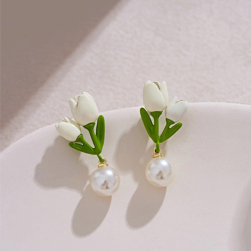 Wholesale Versatile Summer Fresh Green Floral Stud Earrings