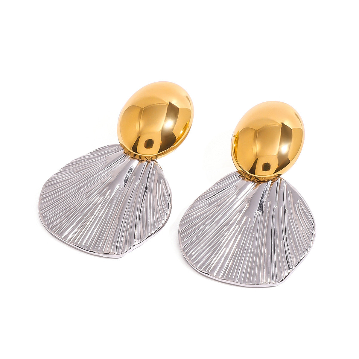 Wholesale  stainless steel gold and silver color matching oval smooth fishtail color matching earrings