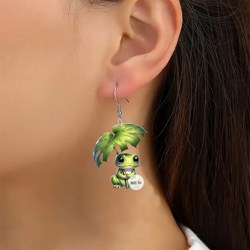 Wholesale Cute  Quirky 2D Acrylic Frog Earrings