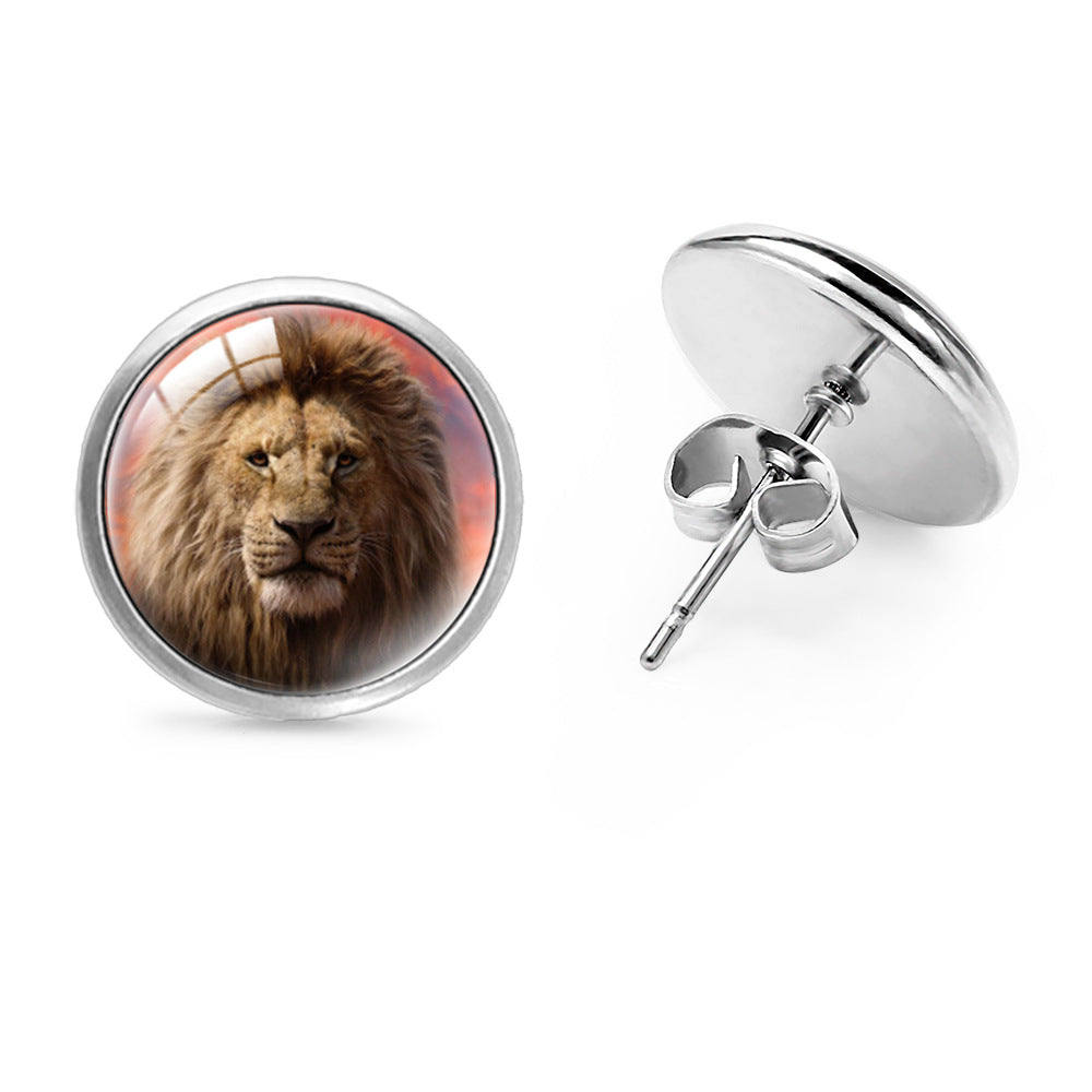 Wholesale Anime Lion Gem Round Stud Earrings