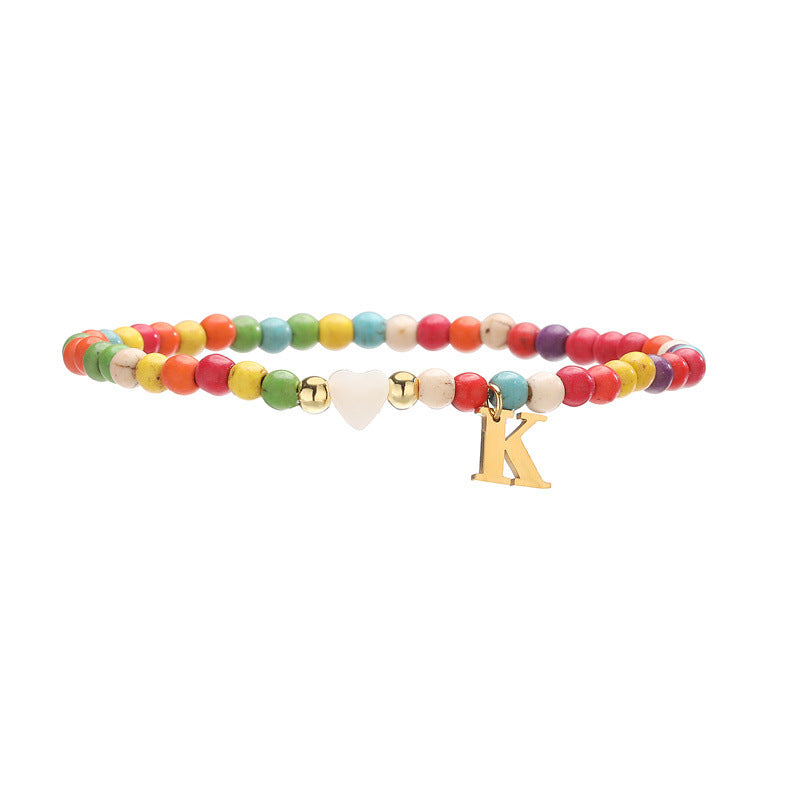 Wholesale Chic 26 Letter Heart Charm Bracelet Turquoise Rice Beads Handmade Women S Jewelry Gift