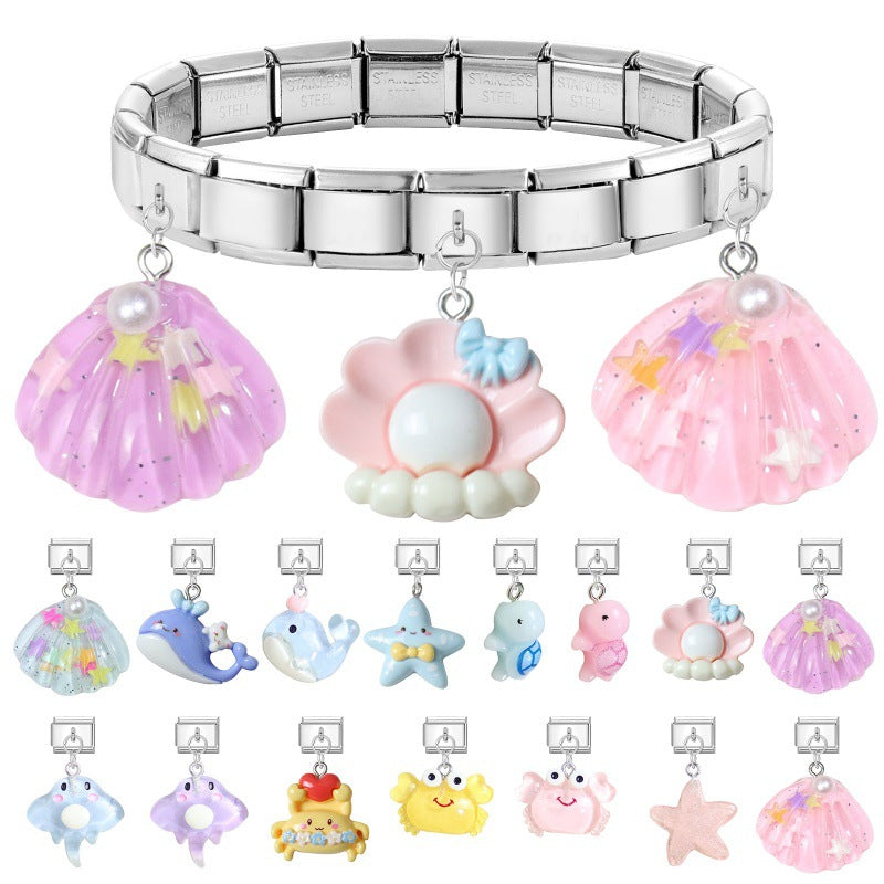Wholesale 9mm Italian Charm Starter Bracelets DIY Ocean Series Pendant Style Stainless Steel Composable Bracelet