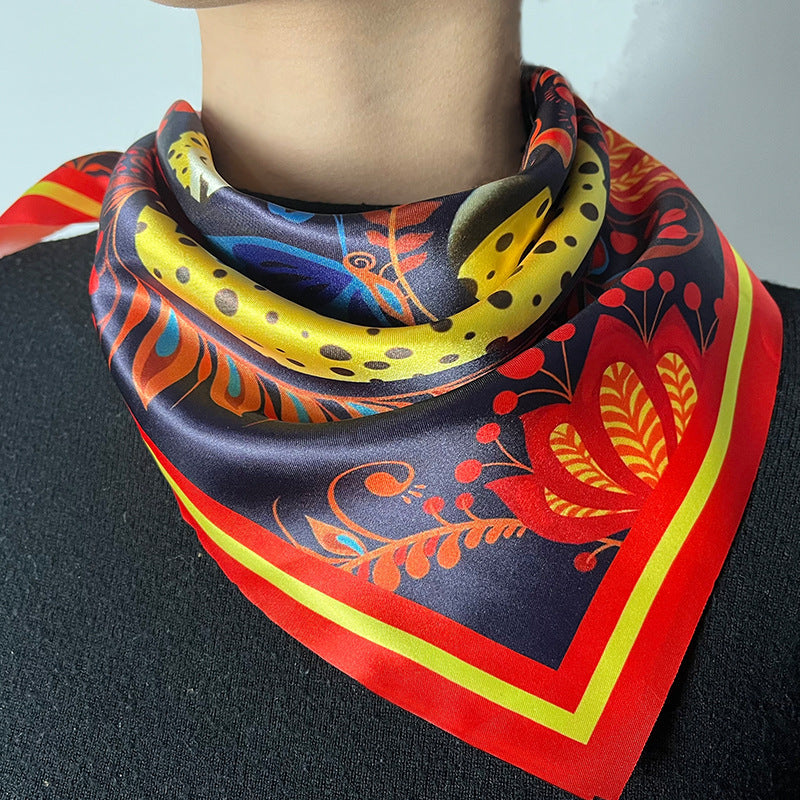 Wholesale Leopard Print Flower Polyester Square Scarf Silk Scarf ACC-SS-HY007