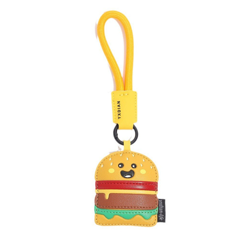 Wholesale Leather Cartoon Food Keychain Pizza Hamburger Pendant For Boys Girls Backpack Car Key Gift