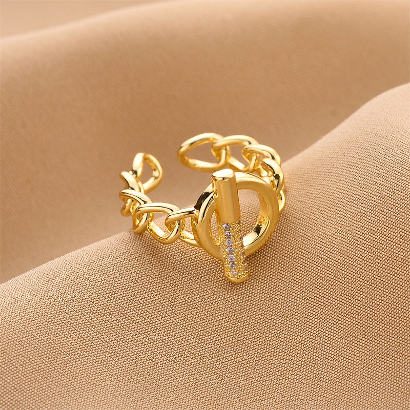 Wholesale electroplated copper inlaid zircon rotating windmill ring