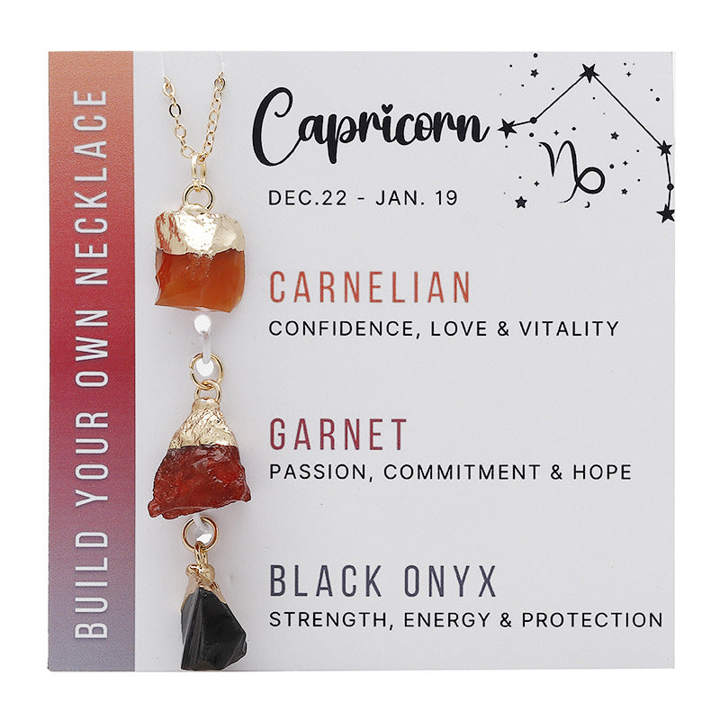 Wholesale Natural Stone Crystal Cards Stainless Steel Birthstone Twelve Zodiac Signs Necklace Set ACC-NE-ZhuangZ001