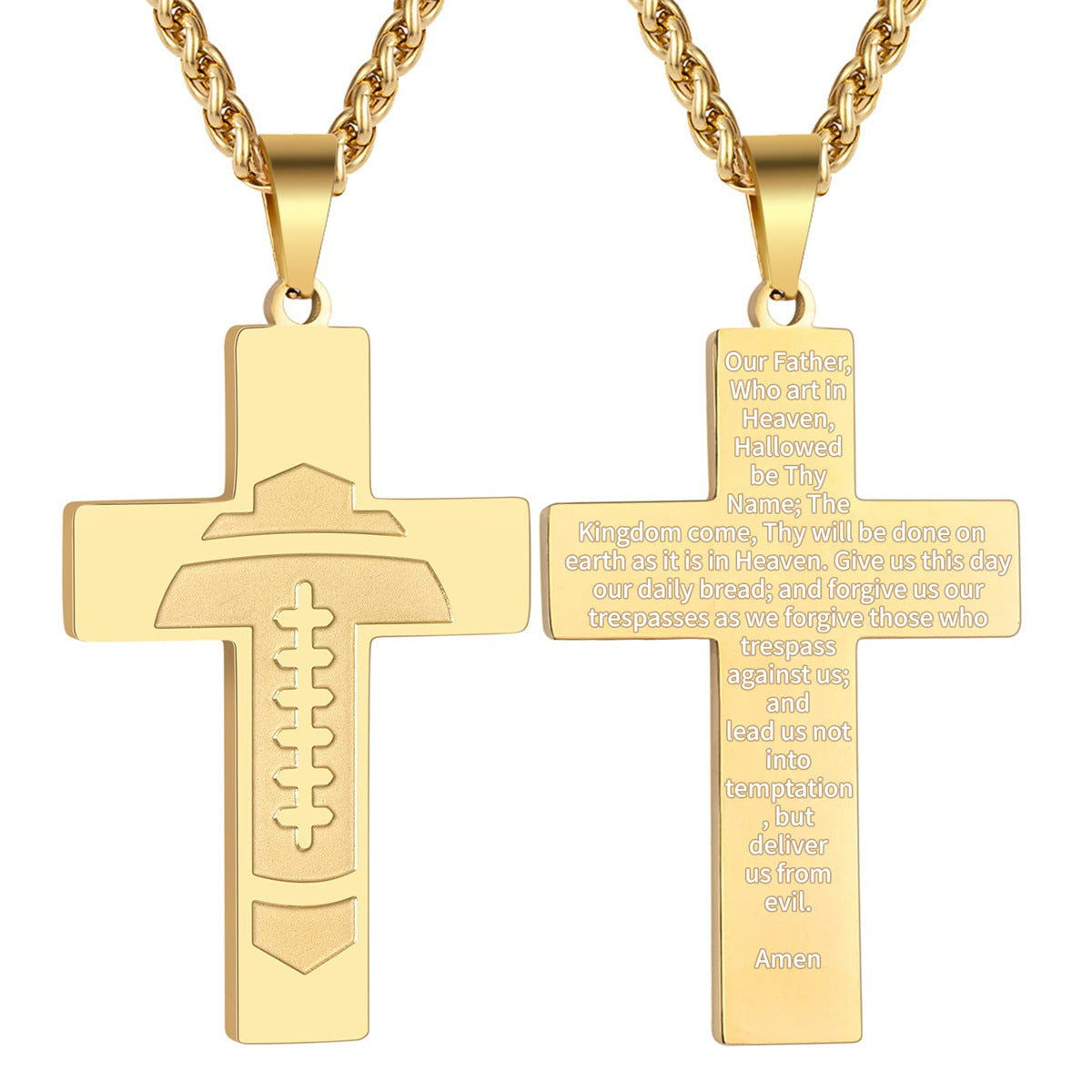 Wholesale American Football Stainless Steel Cross Bible Pendant Necklace