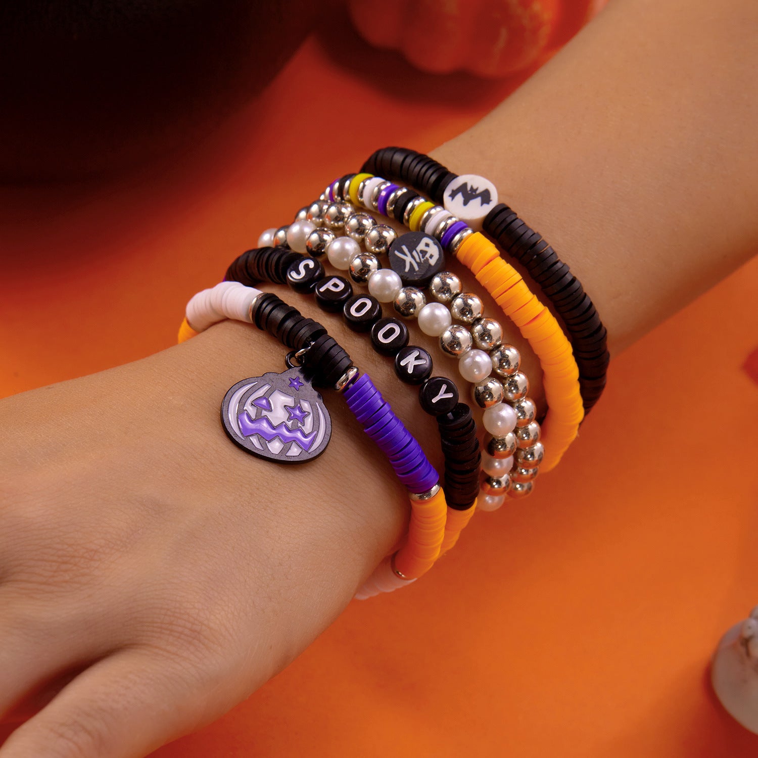 Wholesale Holiday Party  Pumpkin Skull Multi-layer Beaded Bracelet