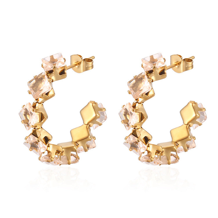 Wholesale Square Claw Zircon Earrings Stainless Steel Jewelry Accessory