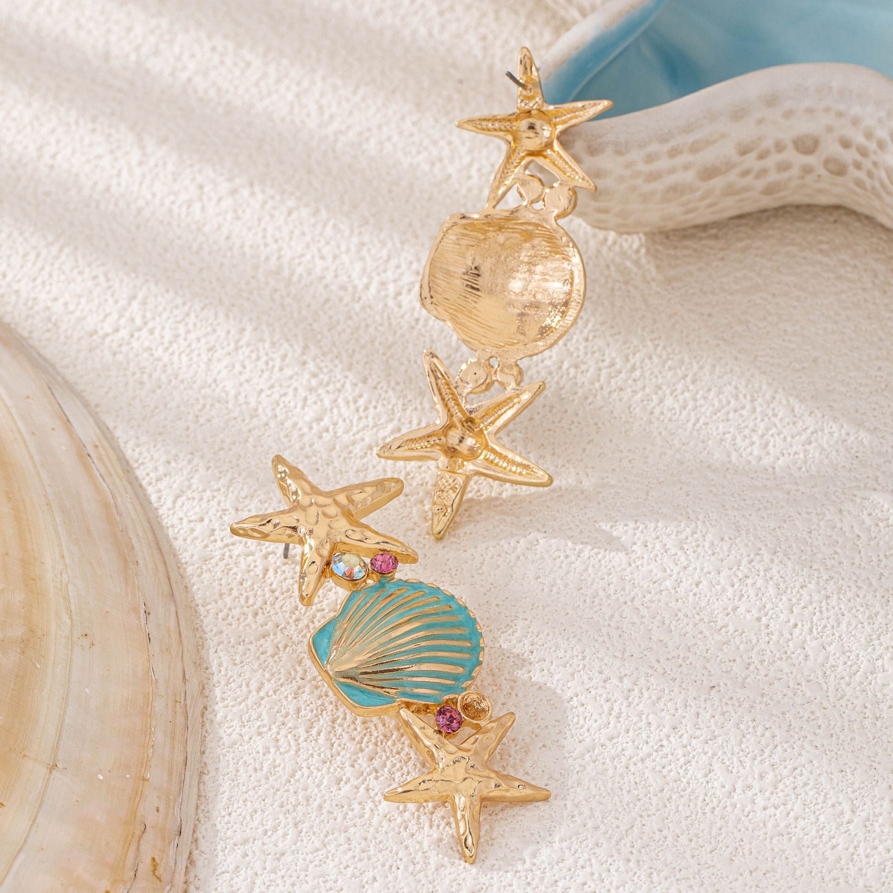 Wholesale Trendy Blue Starfish Shell Earrings Summer Beach Vacation Jewelry Accessory For Women