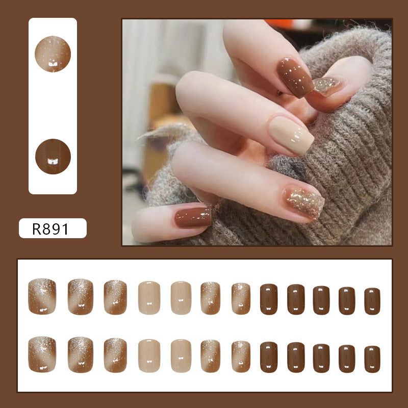 Wholesale 24 Pieces/box Brown Glitter Nails Kits Nail Stickers