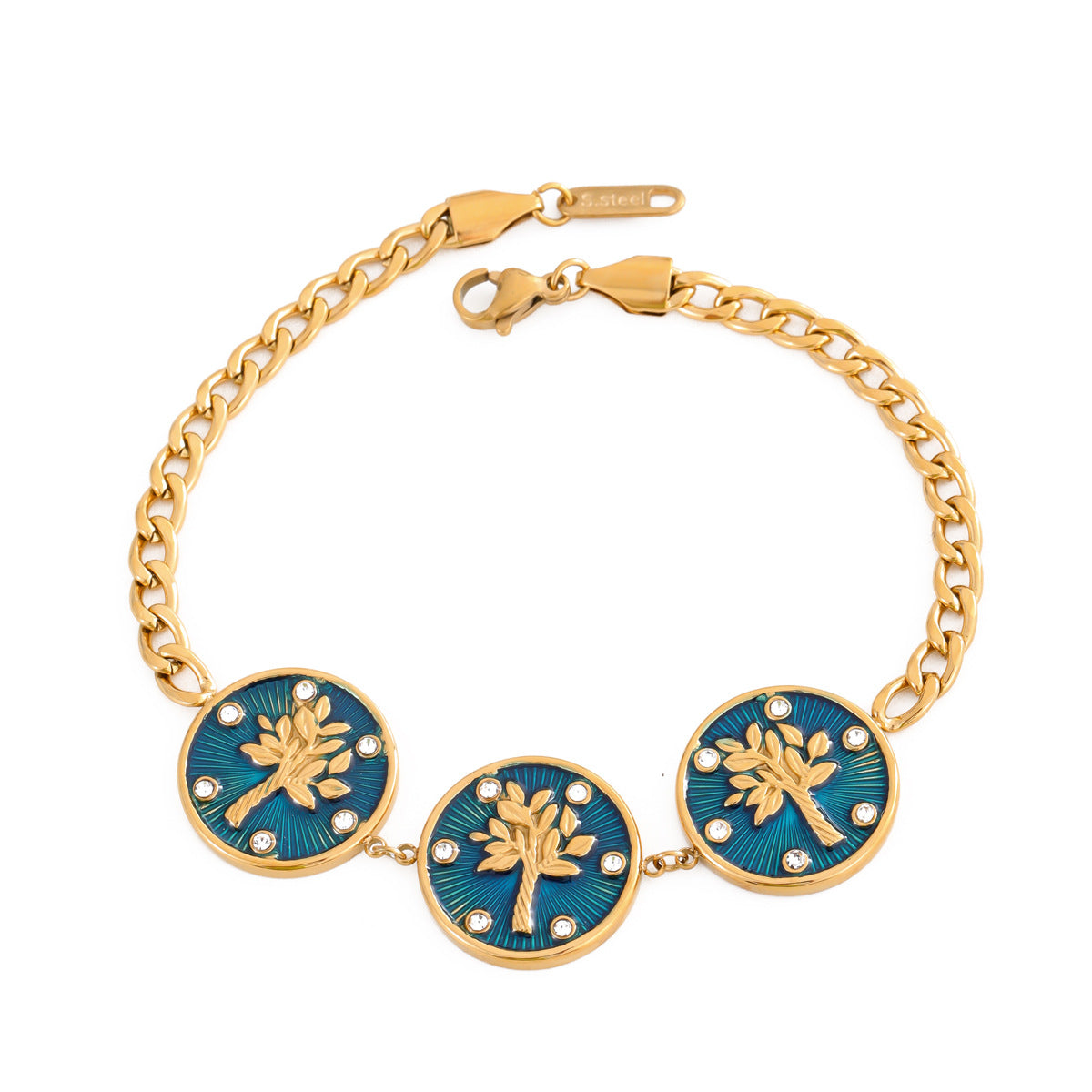 Wholesale  stainless steel round tree of life enamel  bracelet