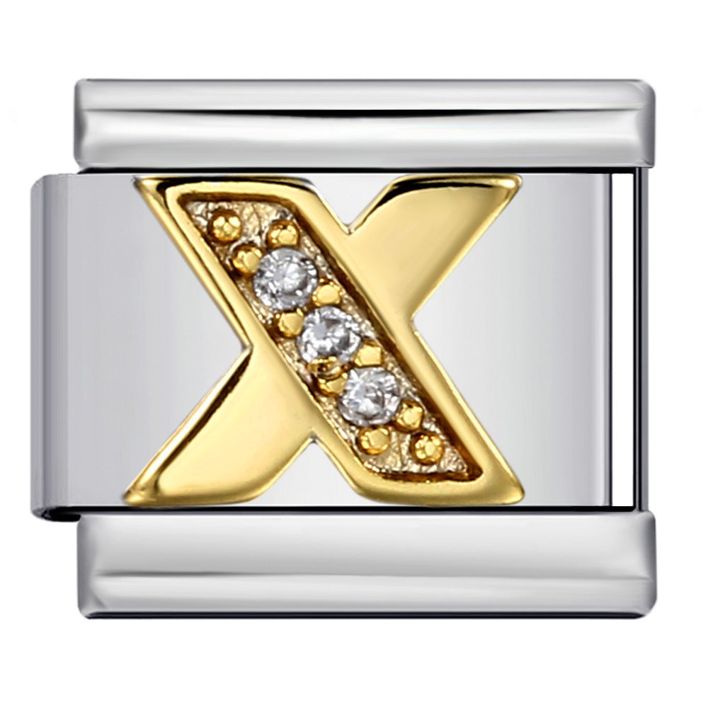 Wholesale  Italian module  stainless steel with diamond letters DIY bracelet