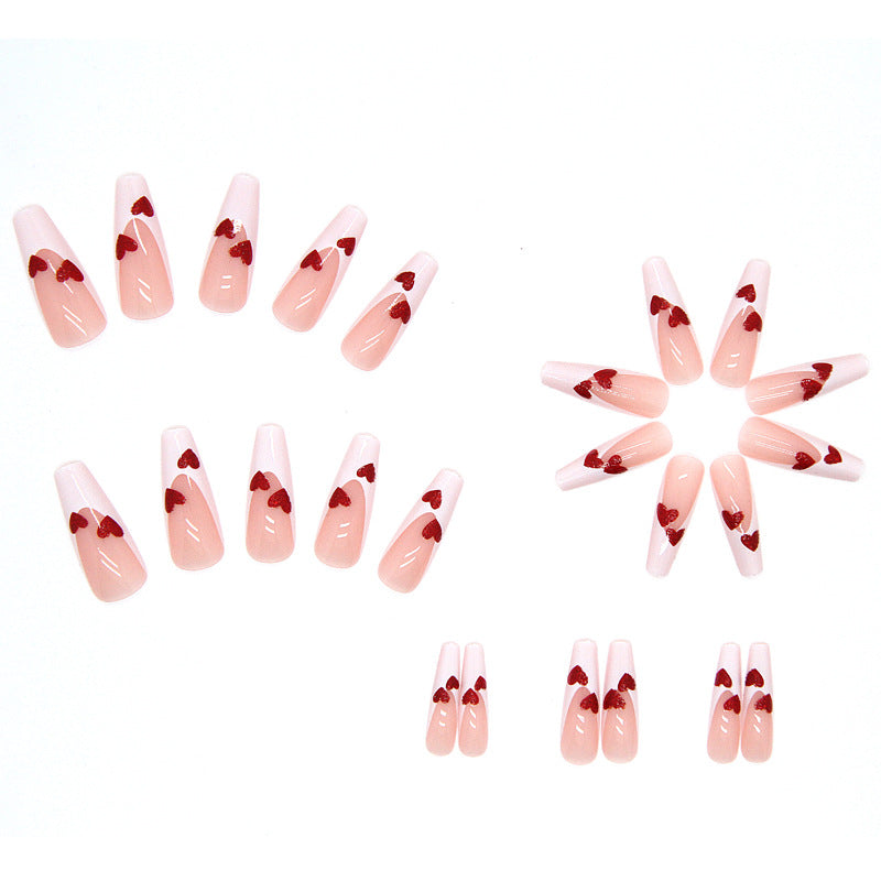 Wholesale 24 Pieces/box Valentine's Day Long Red Love Nails Kits Nail Stickers ACC-NS-QiHeng011