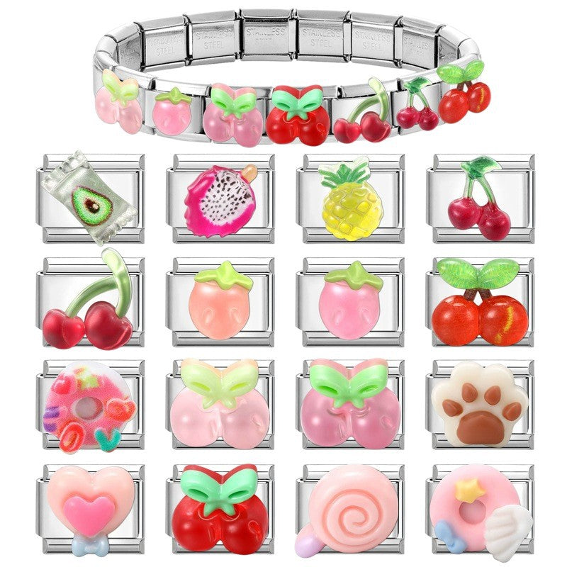 Wholesale 9mm Italian Charm Starter Bracelets DIY Fruit Series Stainless Steel Composable Bracelet