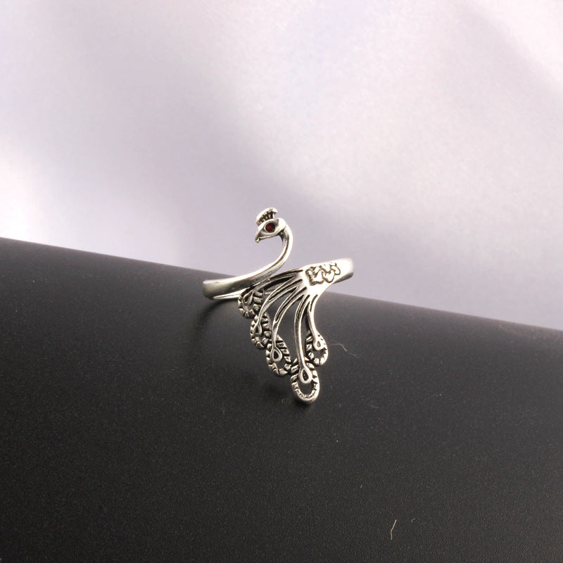 Wholesale 3D Silver Peacock Ring ACC-RS-YuMei013