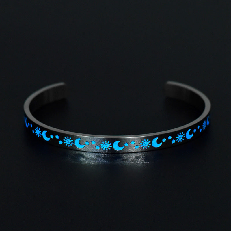 Wholesale titanium steel  stars and moon Sun C- shaped bracelet