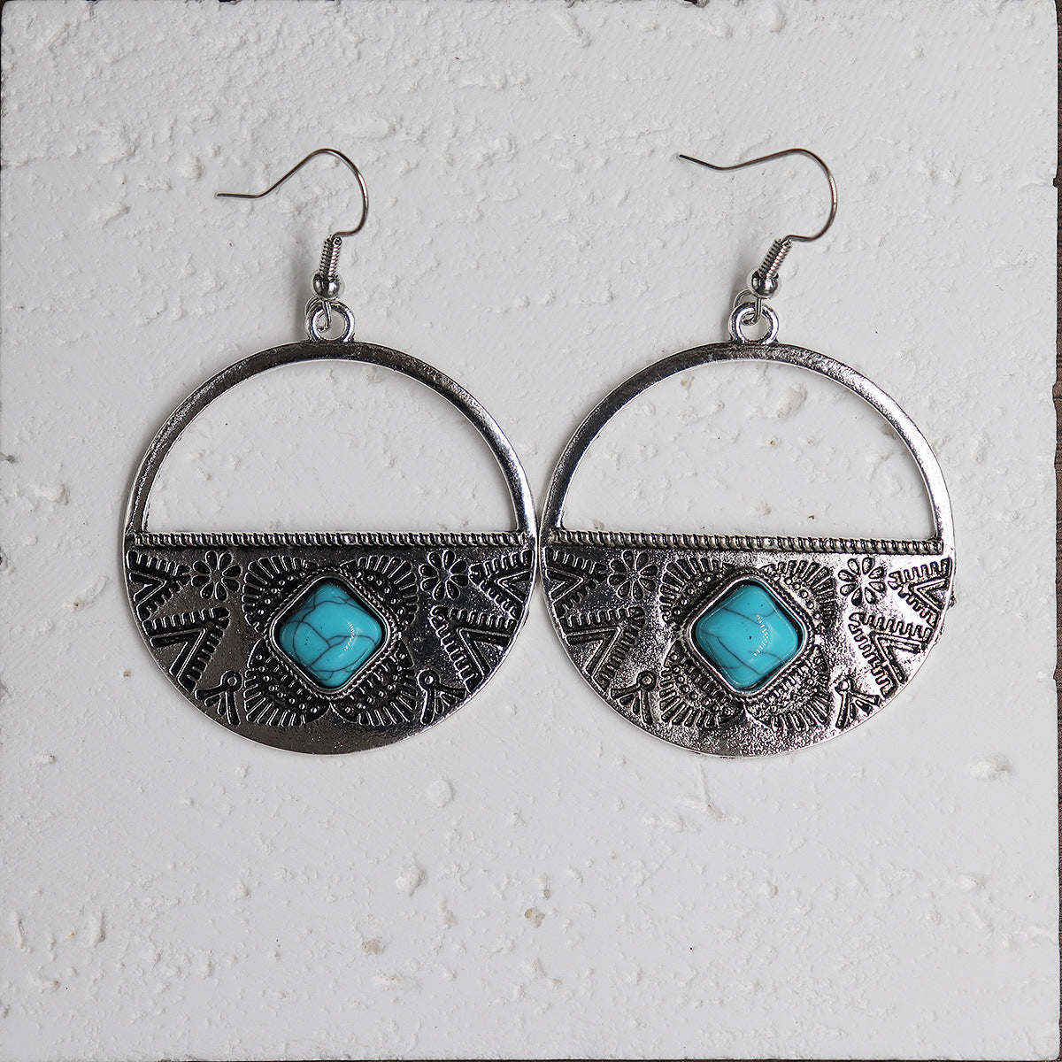 Wholesale Ethnic Style Alloy Drop Earrings with Imitation Turquoise – Trendy Beach Jewelry Accessory