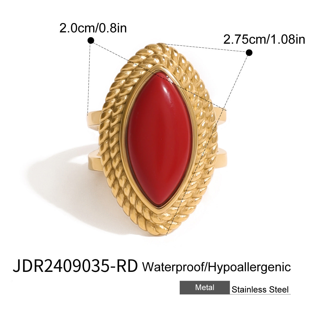 Wholesale 18k gold stainless steel red agate heart earrings rings necklace