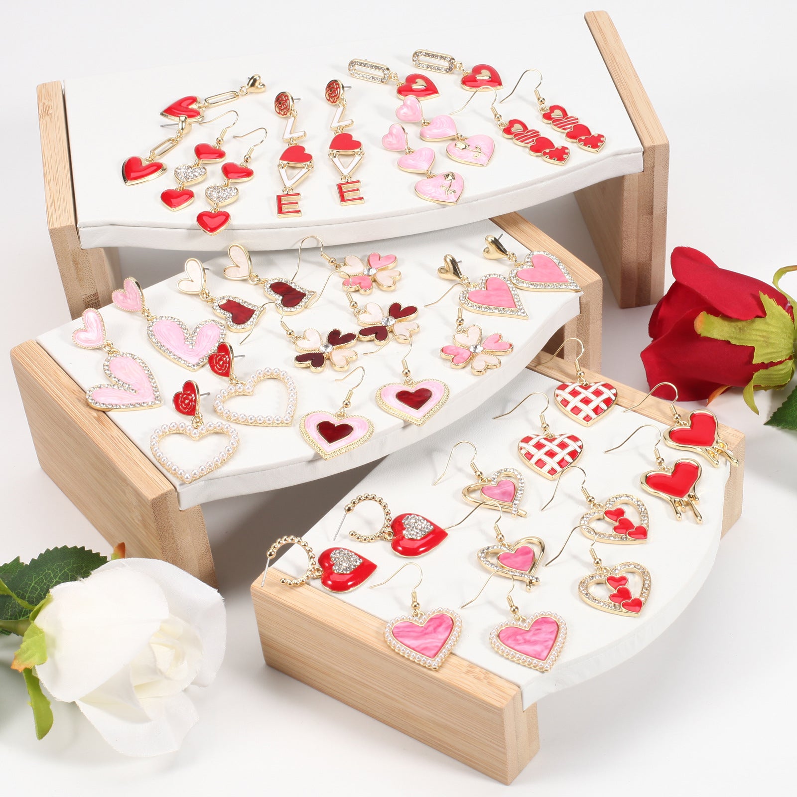 Wholesale Valentine' s Day Red Love Rhinestone  Earrings