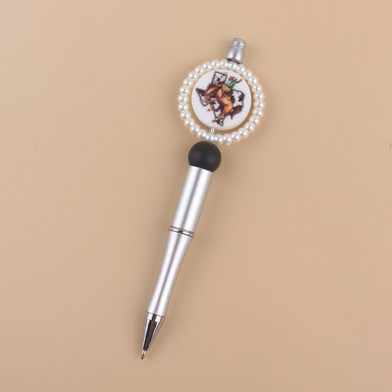 Wholesale Creative pearl ring cartoon round printing beaded pen