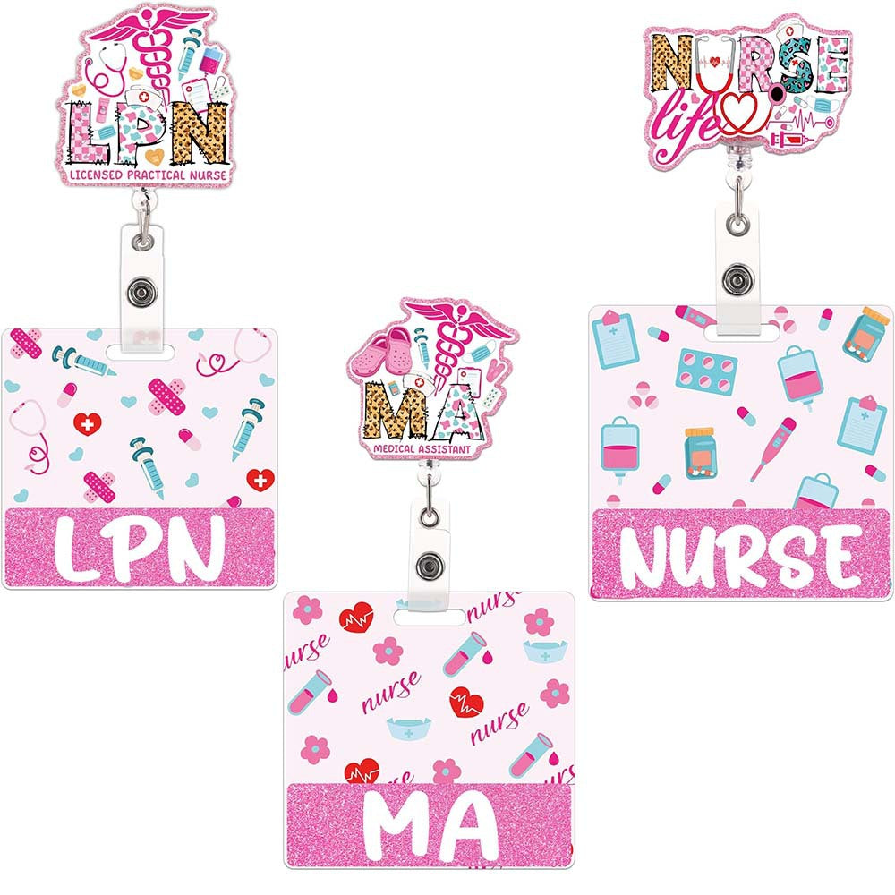 Wholesale Glitter Nurse Acrylic Doctor and Nurse Badge Reels Keychains ACC-KC-ChiHai021