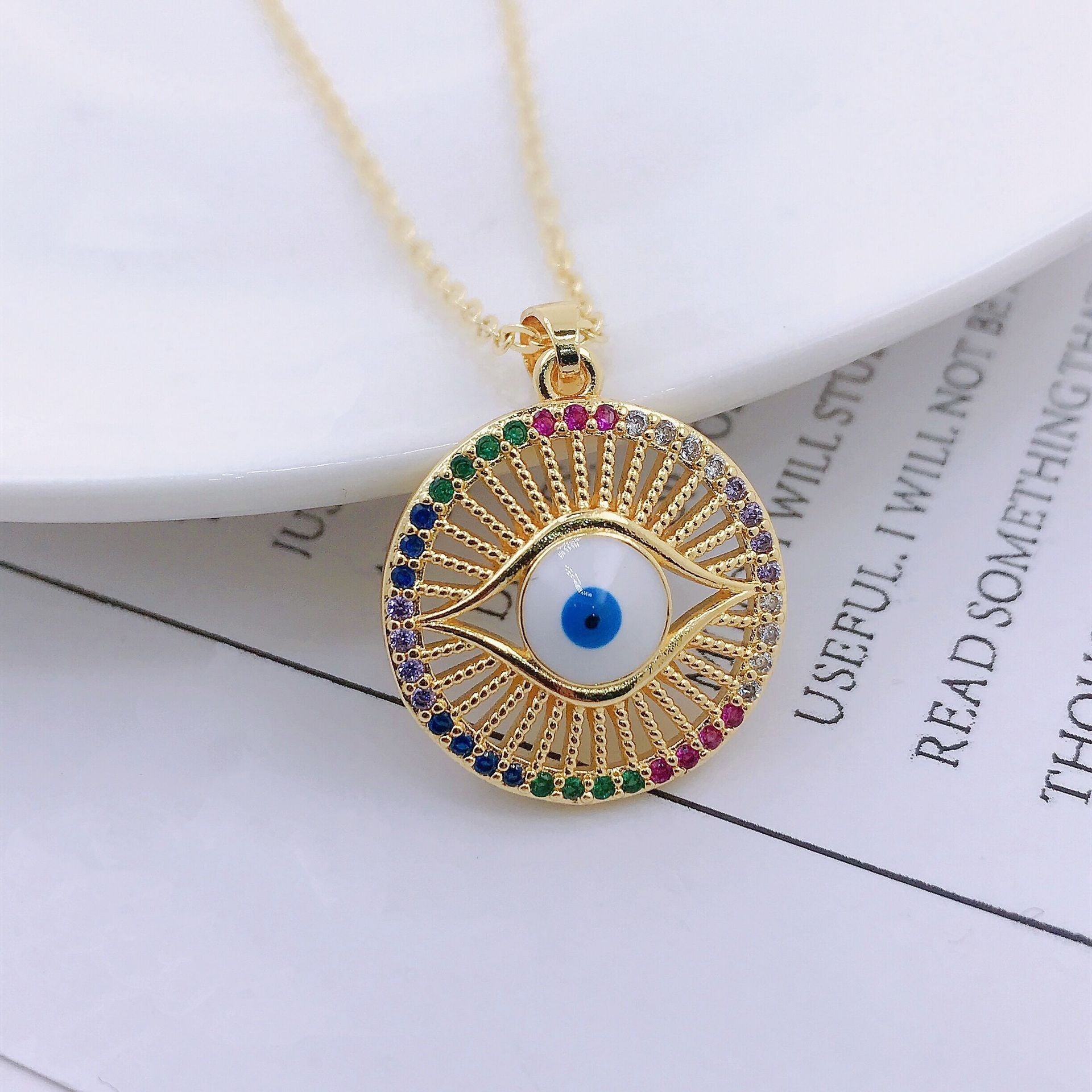 Wholesale Bohemian Evil Eye Pendant Necklace Copper Zircon Drop Oil Fashion Accessory Boutique Resale