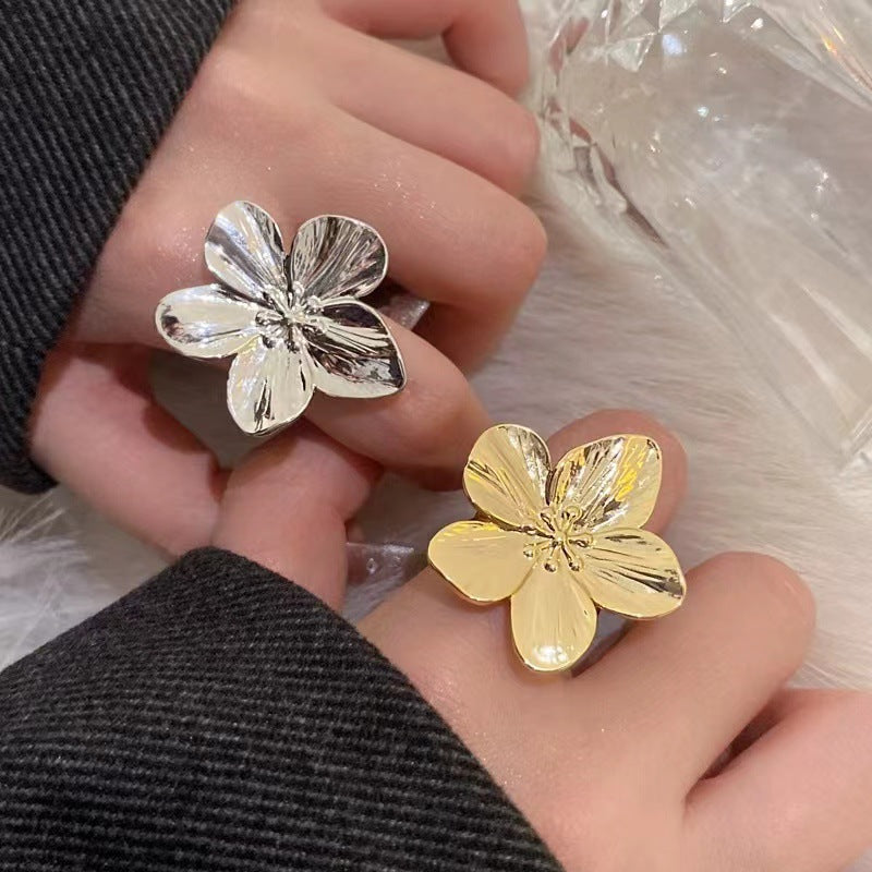 Wholesale electroplated flower open ring