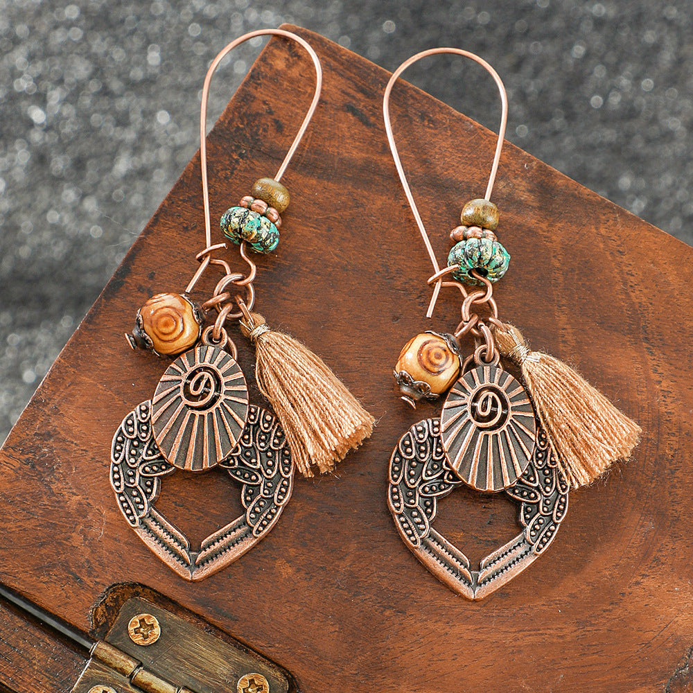 Wholesale Retro Bohemian Ethnic Long Tassel Earrings Zinc Alloy Fashion Accessory