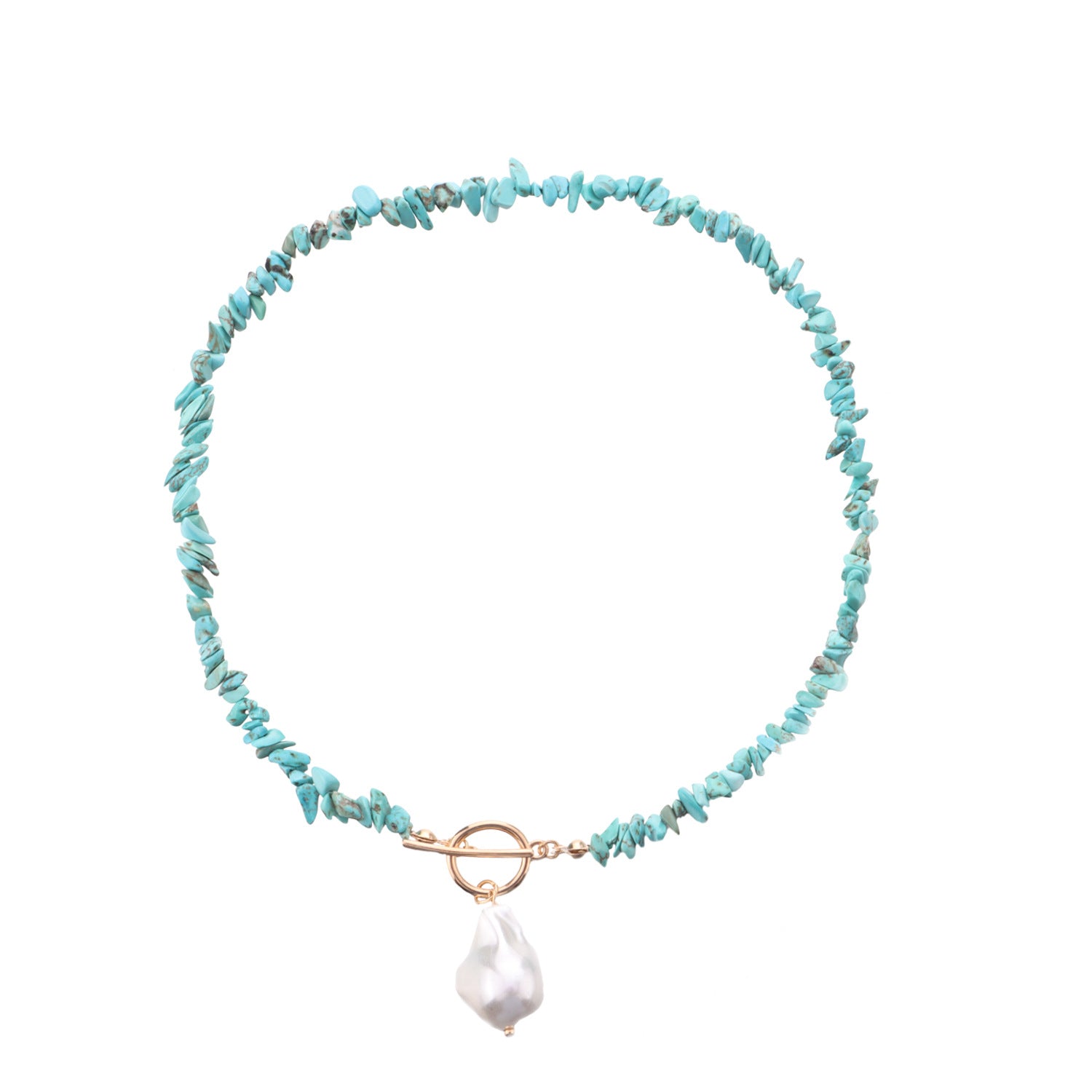 Wholesale Trendy Green Turquoise Irregular Pearl Necklace Alloy Jewelry Accessory