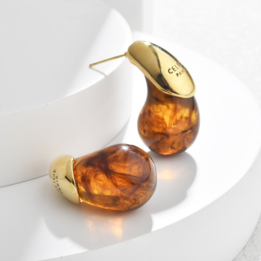 Wholesale  Retro Maillard brown Water Drop Resin Earrings