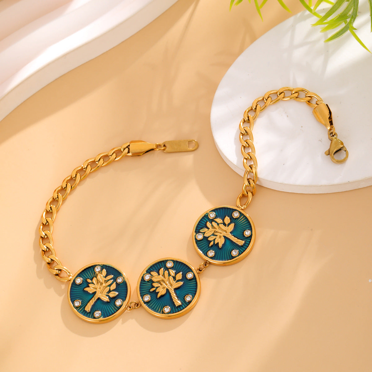 Wholesale  stainless steel round tree of life enamel  bracelet