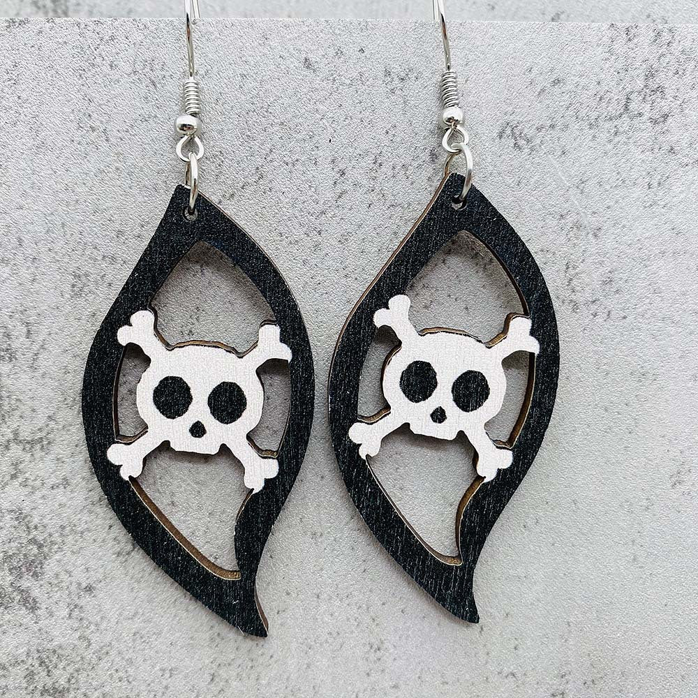 Wholesale Halloween Wood Pumpkin Skull Ghost Earrings