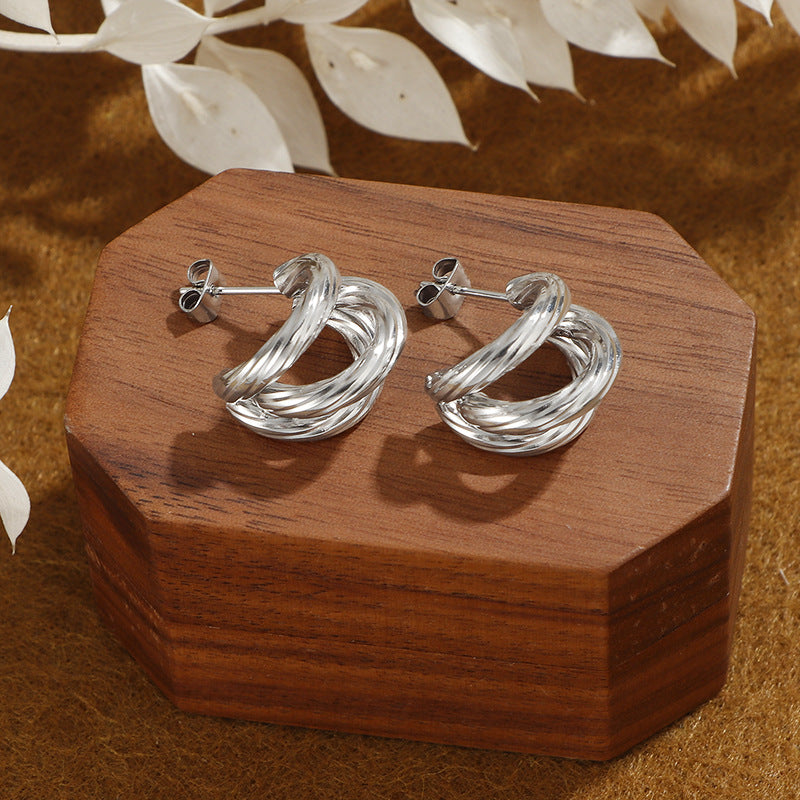 Wholesale Vintage Three-circle Earrings Titanium Steel Earrings ACC-ES-Hengx001