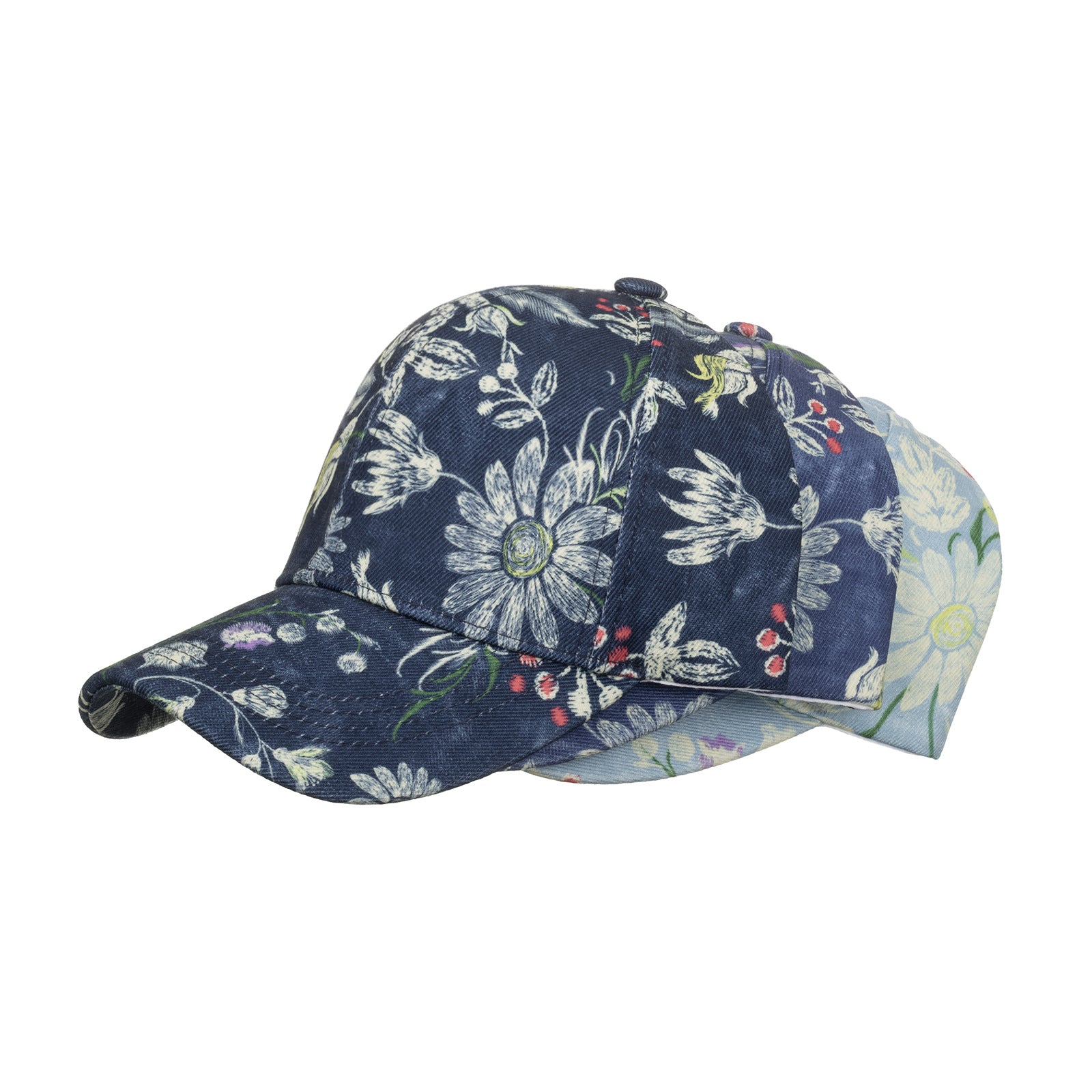 Wholesale Dark Blue Floral Print Baseball Cap Curved Brim Breathable Casual Hat For Outdoor Spring And Autumn