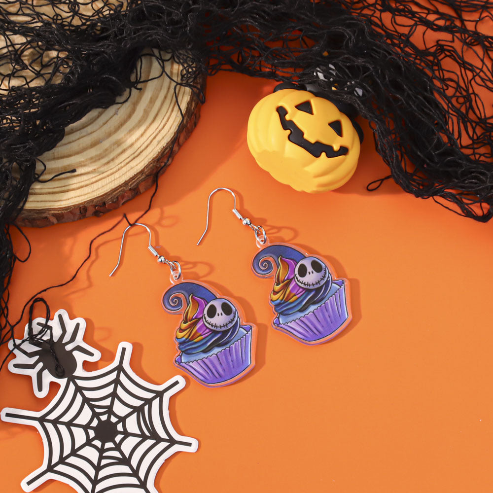 Wholesale  Acrylic Pumpkin Lantern Bat Earrings