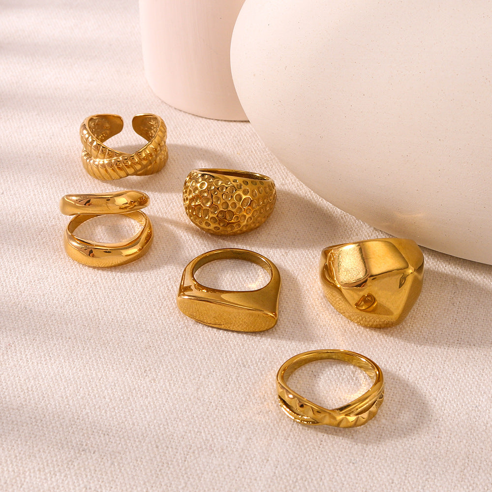 Wholesale Hammered Geometric Titanium Steel 18K Gold Plated Ring