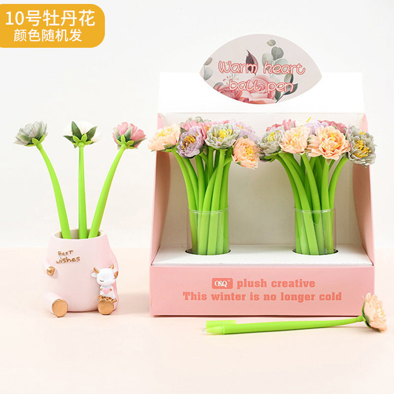 Wholesale Creative Flower Neutral Pens Soft Silicone Shaking Pen